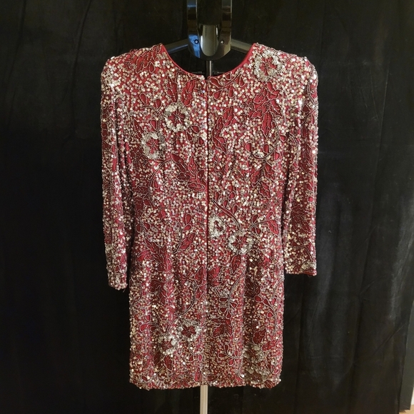 Sequined and Beaded Embellished Burgundy Minidress by Scala - Picture 6 of 11